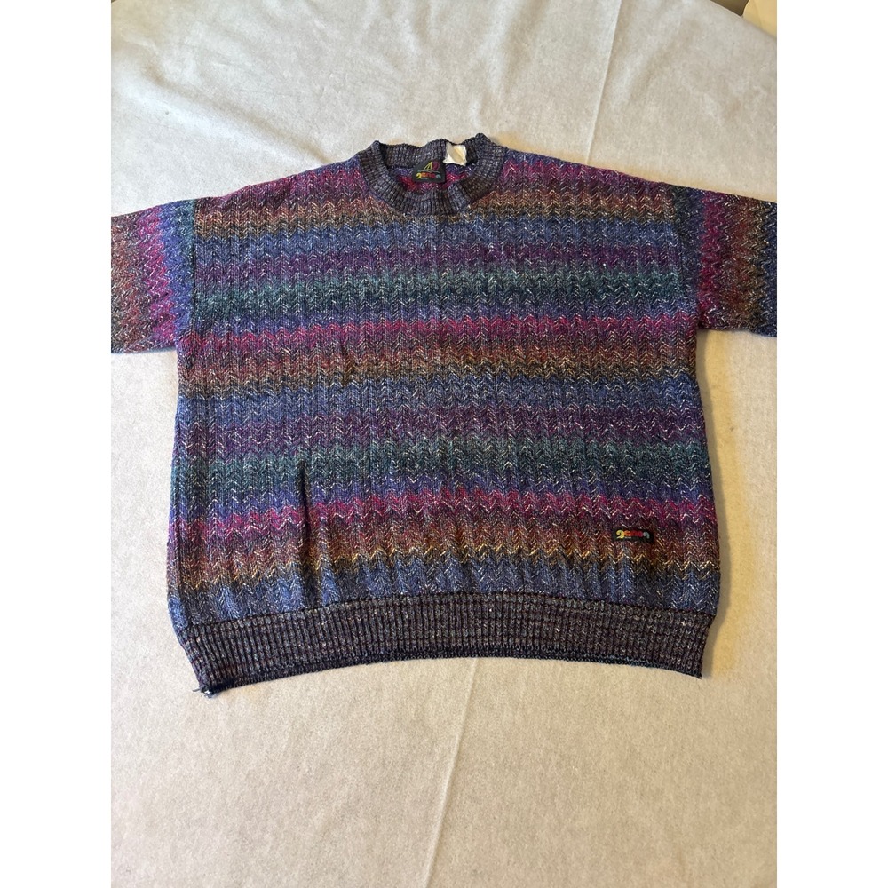 Vintage Genus Multi Color‎ Chevron Knit Sweater Crewneck 90s Marled Zigzag XL